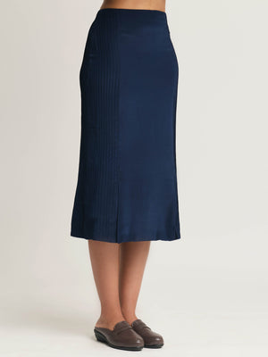 Crepe Silk Pintuck Straight Skirt