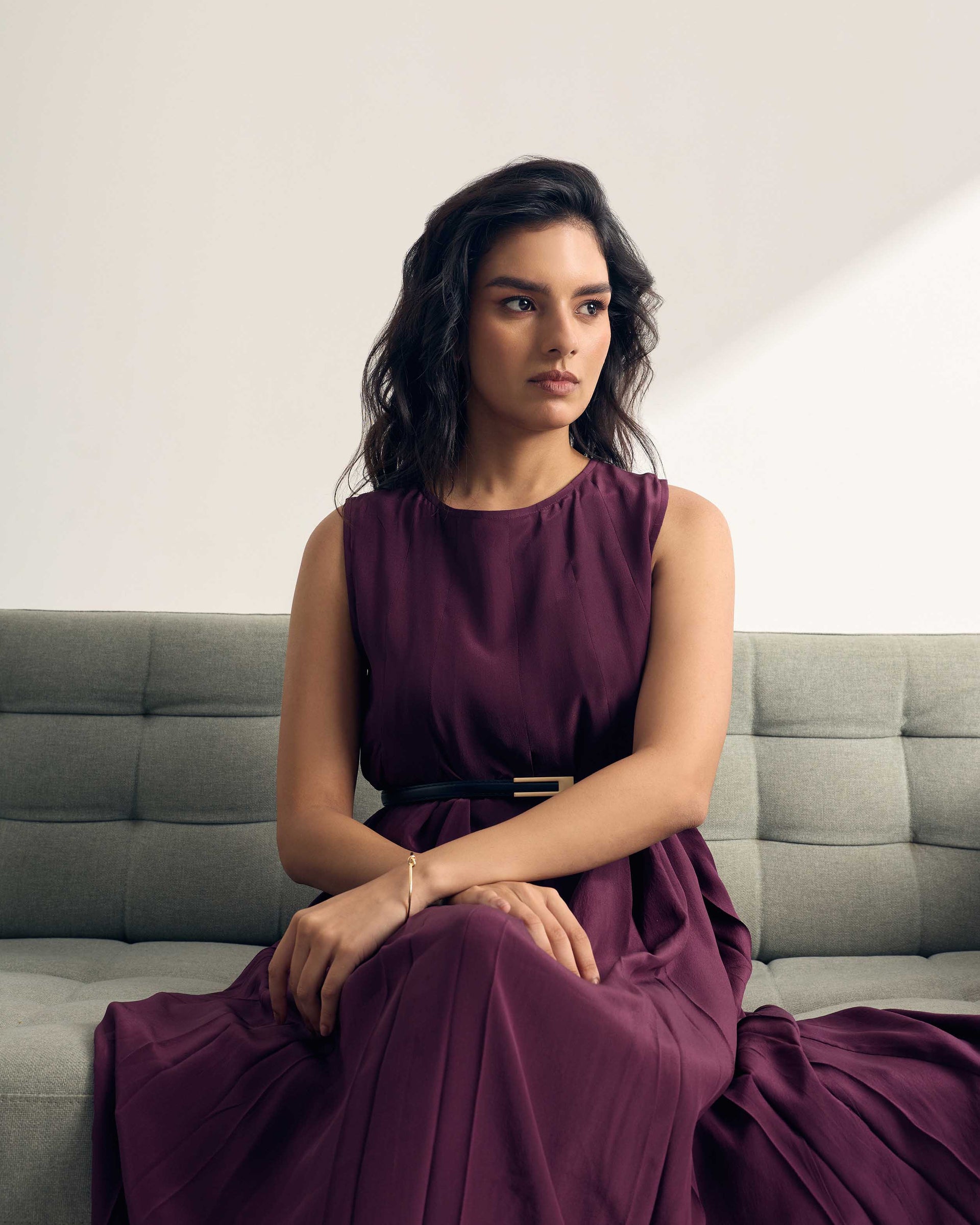 silk flat crepe dresses Sleeveless Cap Shoulder Crepe Maxi Bridesmaid Dress With Trumpet Skirt In Cabernet